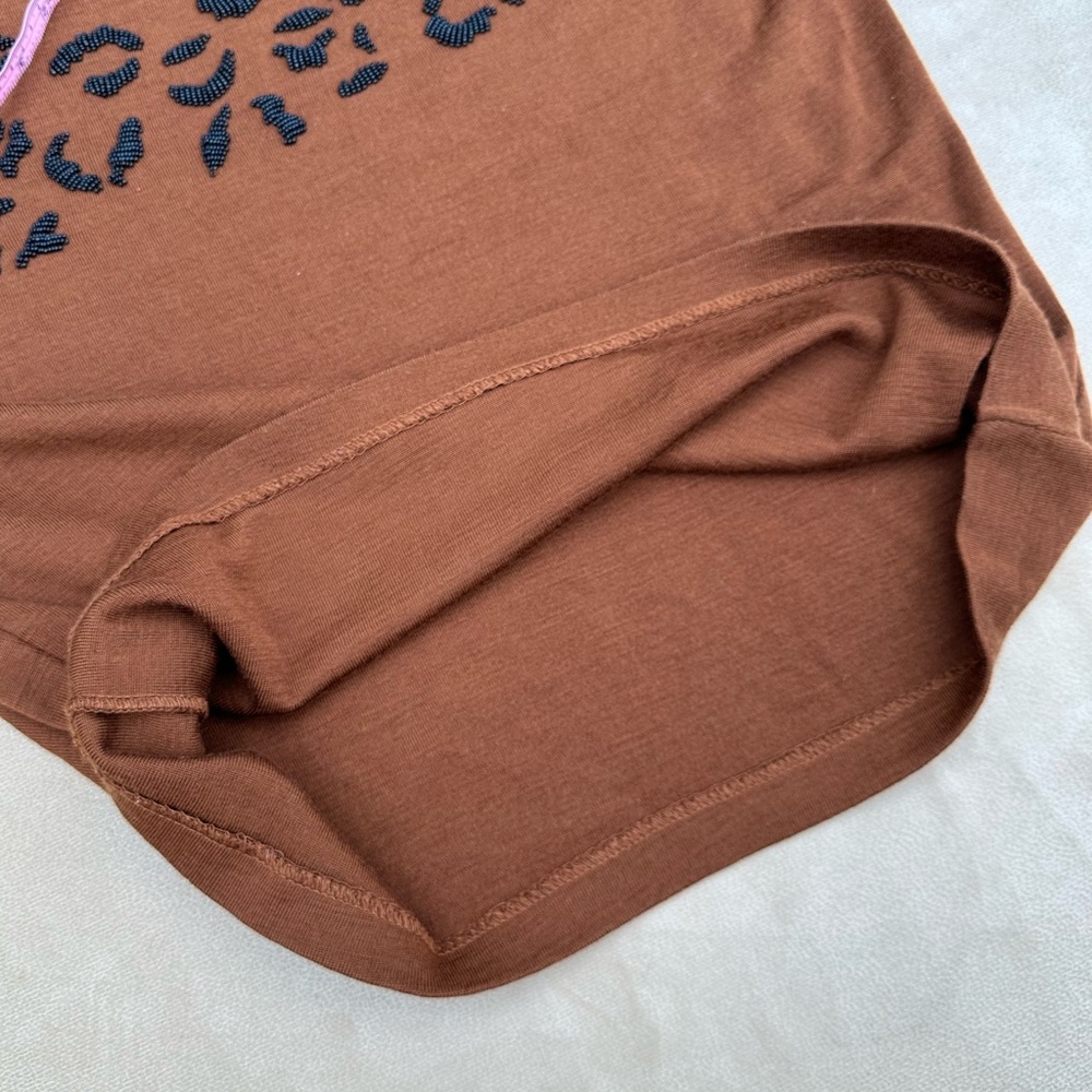 Carole Little Wool Vintage Brown Knit Sweater Dress | Beaded Leopard Embroidery - Picture 8 of 14